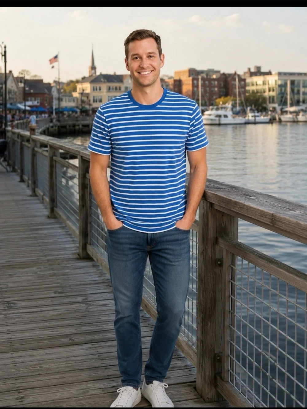 J Crew Blue and White Striped Short Sleeve Tee